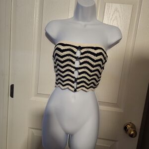 NWT 4th & Reckless Large Island Crochet Tube Top - Navy/Cream $47